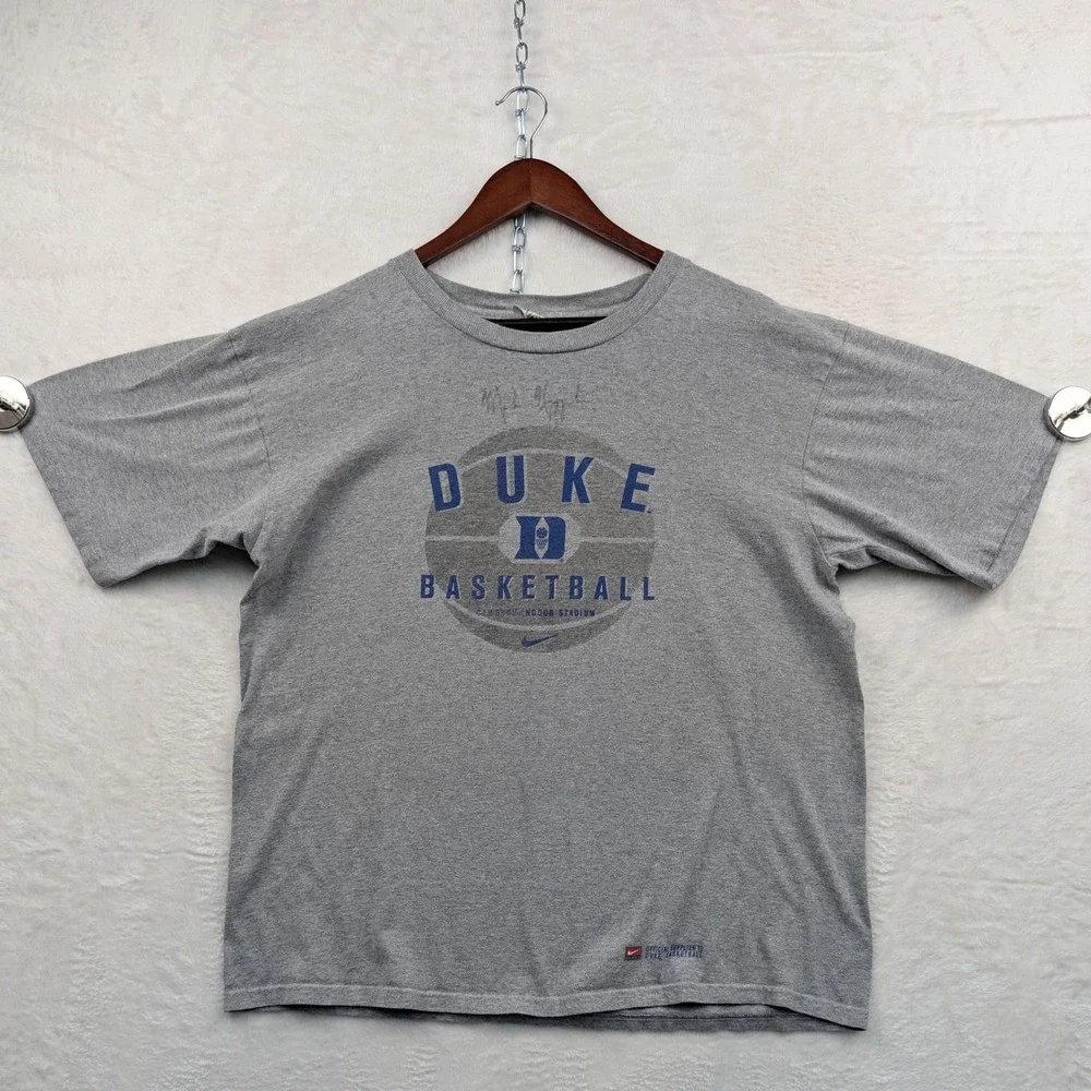 VTG Nike T-Shirt Men L Gray Duke Basketball Coach K Mike Krzyzewski Signed 90s